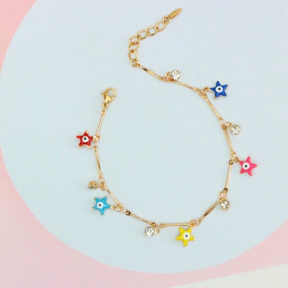 "Colorful Evil Eye Star Rose Gold Anklet for Women and Girls, XPAL1075 - Picture 1 of 11